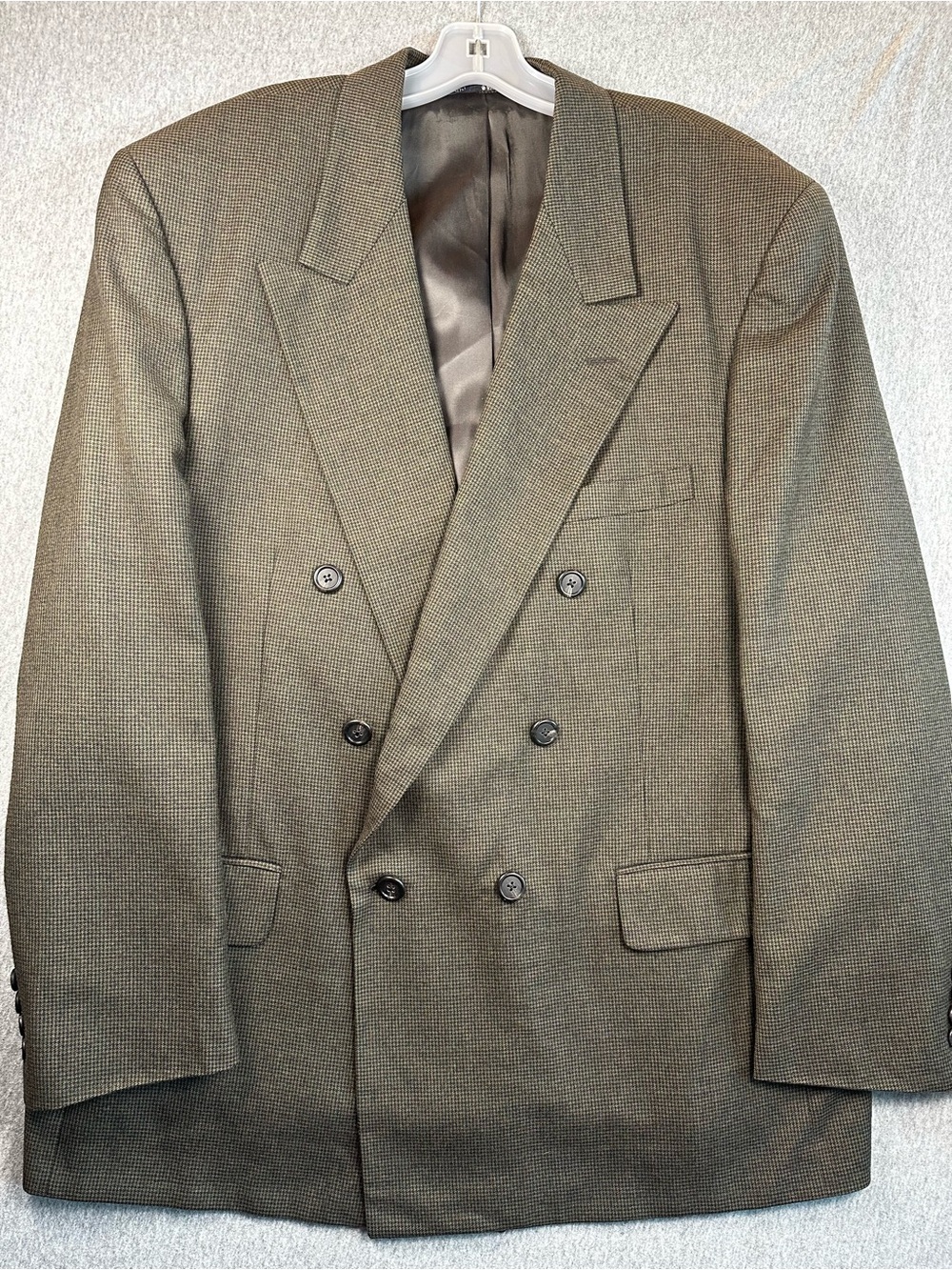 Men’s 100% Wool Double Breasted Houndstooth Blazer 48 USA Made